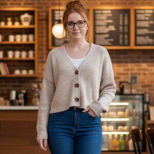 NWT Cozy Cropped Ribbed Knit Cardigan